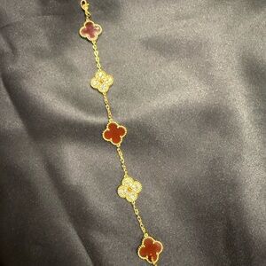 Gold and Red Clover Motif Bracelet